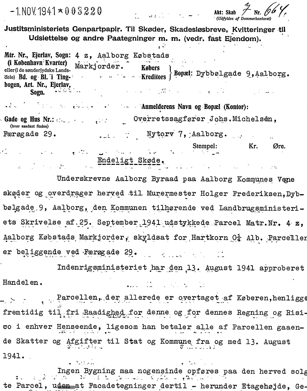 Servitut dokument indhold - 1941 Færøgade 29