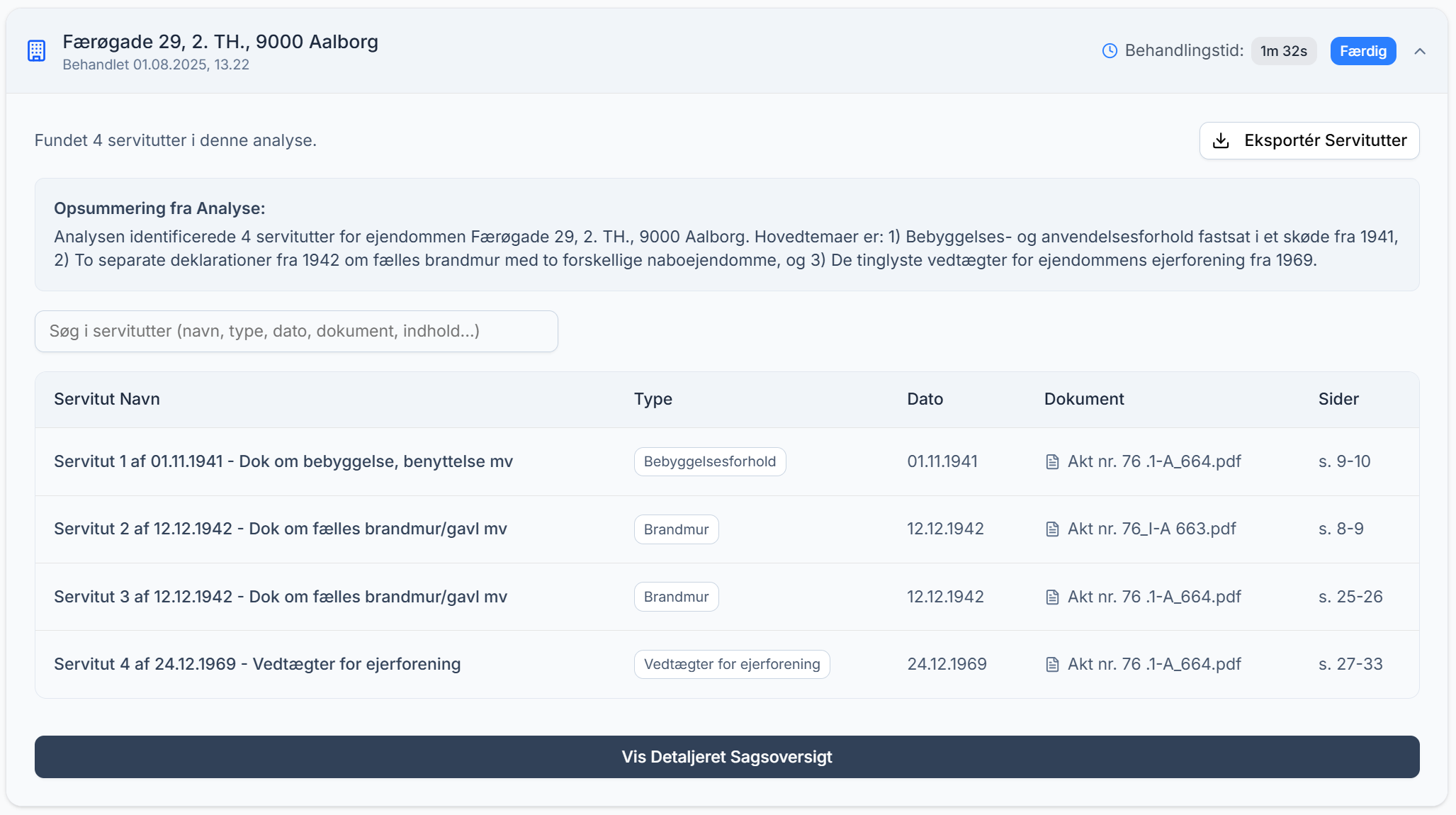 Vallora UI - Servitut Analyse Resultat